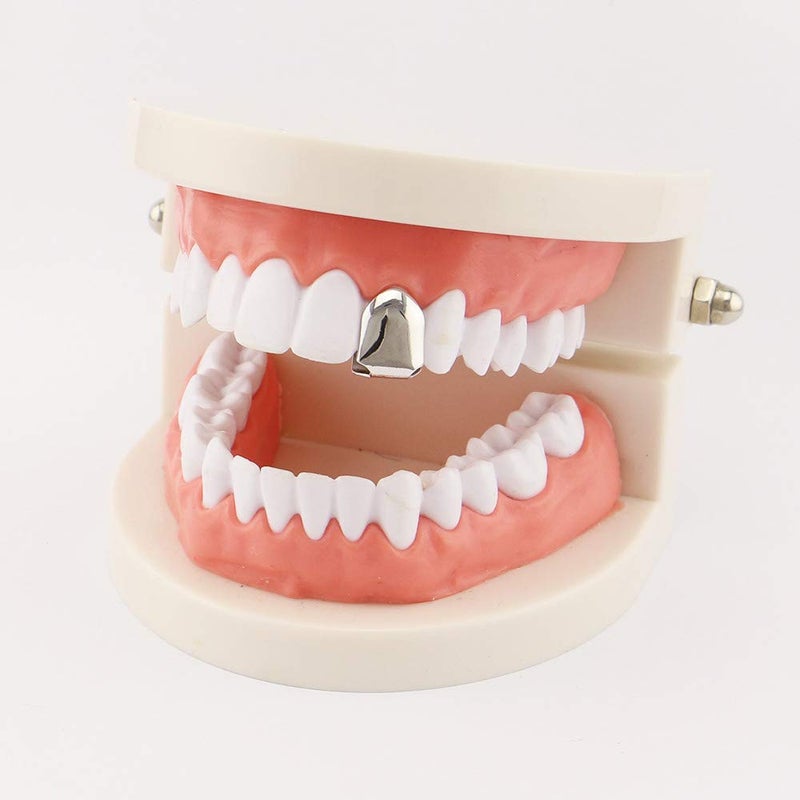 Comidox Silver Plated Hip Hop Single Teeth Grillz Caps Top Bottom Dental Grill 3Pcs - Image 4